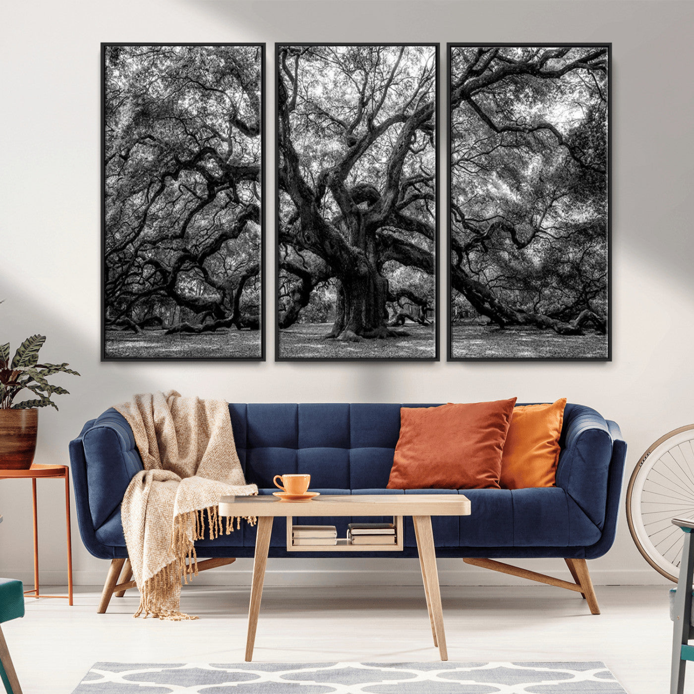 132944706-MGV-CV-36X24-Ancient Tree Wall Art – Black and White Photography Canvas Print Featuring Majestic Twisting Branches, Rustic Nature Artwork for