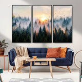 56391411-MGV-CV-36X24-Misty Forest Wall Art Canvas Print, Framed Sunrise Pines Art Picture Print, Moody Pines Perfect Serene Woodland Decor Artwork