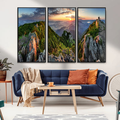 51582565-MGV-CV-36X24-Mountain Sunrise Panorama Wall Art – Scenic Landscape Canvas Print, Hiking Adventure Nature Photography, Large Mountain Range Wall