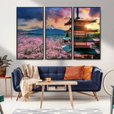 32331262-MGV-CV-36X24-Mount Fuji Japan Wall Art – Cherry Blossom Landscape Canvas Print, Chureito Pagoda Sunset Photography, Japanese Nature Travel