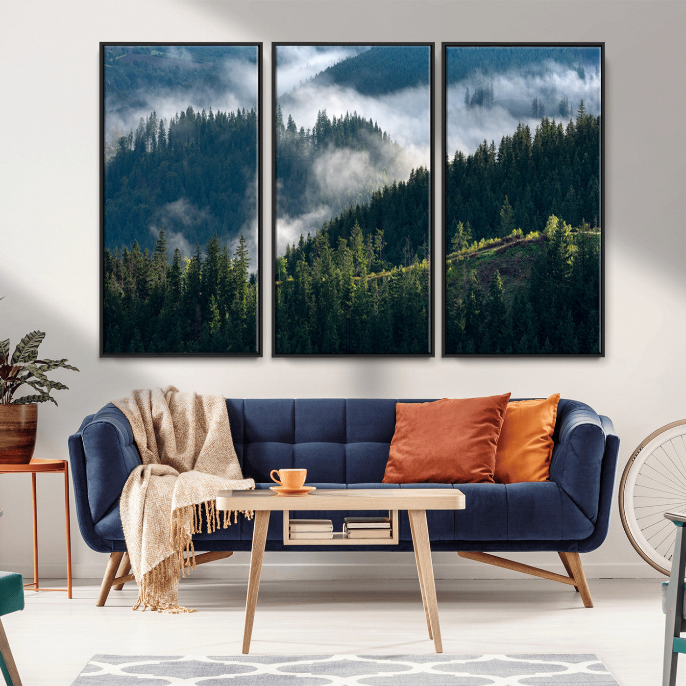 84598503-MGV-CV-36X24-Misty Forest Wall Art Canvas Print, Framed Pine Hills Art Picture Print, Moody Hills Perfect Moody Woodland Decor Artwork