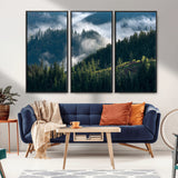 84598503-MGV-CV-36X24-Misty Forest Wall Art Canvas Print, Framed Pine Hills Art Picture Print, Moody Hills Perfect Moody Woodland Decor Artwork