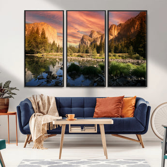 31199457-MGV-CV-36X24-Yosemite Valley Wall Art Canvas Print, Framed El Capitan Art Picture Print, Sunset Sky Perfect Vibrant Western Decor Artwork