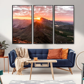 50957419-MGV-CV-36X24-Mountain Sunrise Wall Art Canvas Print, Framed Alpine Ridge Art Picture Print, Mountain Range Perfect Vibrant Rustic Decor Artwork