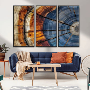 96890915-MGV-CV-36X24-Abstract Tree Ring Wall Art – Rustic Nature Canvas Print with Wood Grain Texture, Modern Earth Tone Artwork for Office, Living