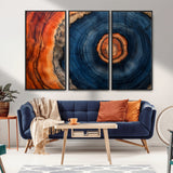 72209152-MGV-CV-36X24-Abstract Tree Ring Wall Art – Vibrant Blue Orange Wood Grain Canvas Print, Rustic Modern Nature Artwork for Living Room, Office,