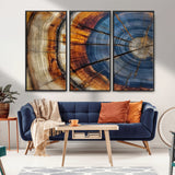 18032999-MGV-CV-36X24-Tree Ring Wall Art – Blue Brown Abstract Wood Slice Canvas Print, Rustic Modern Nature Decor for Living Room, Office, Bedroom or