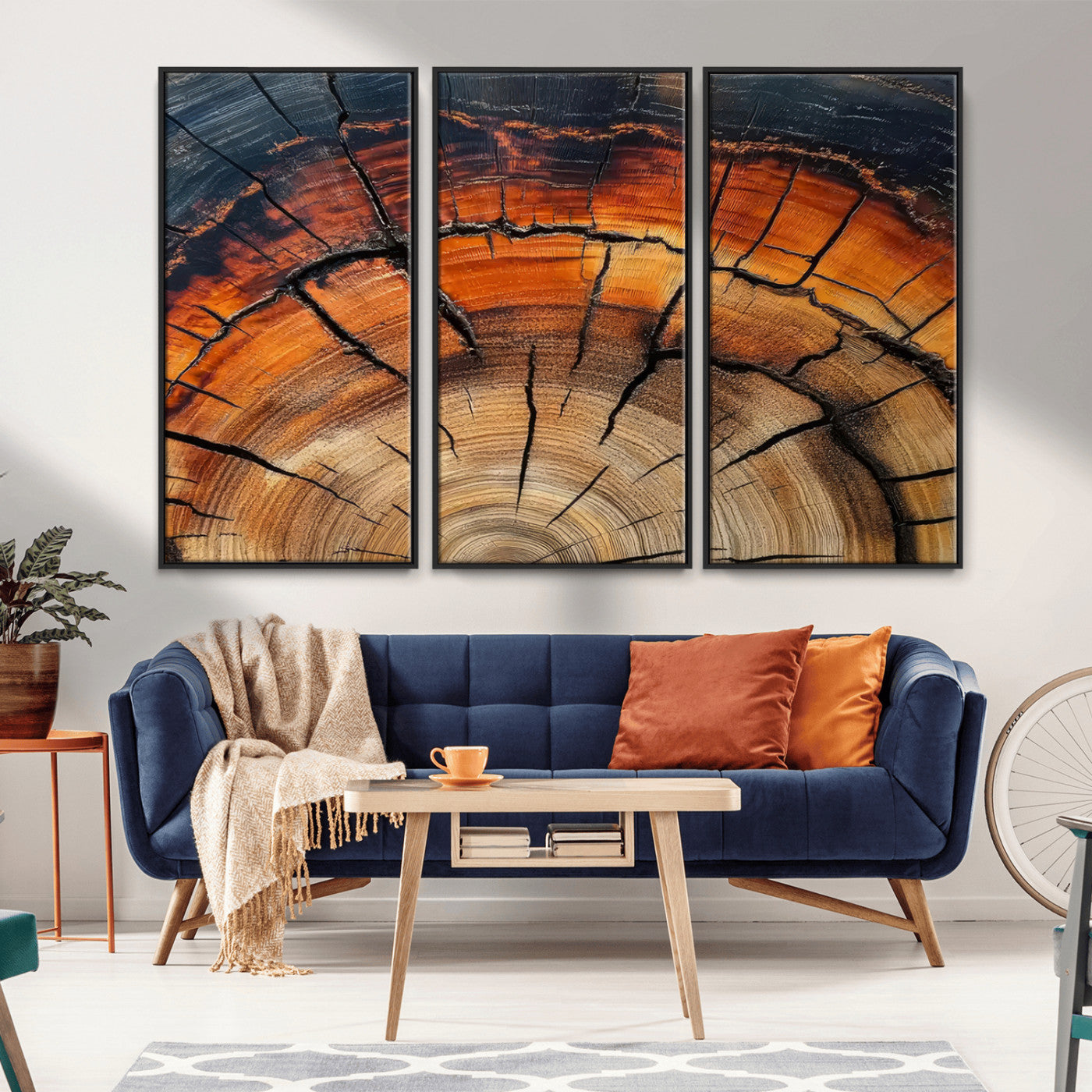 65909987-MGV-CV-36X24-Rustic Tree Ring Wall Art – Nature Inspired Wooden Texture Canvas Print, Modern Abstract Artwork for Living Room, Bedroom, Office