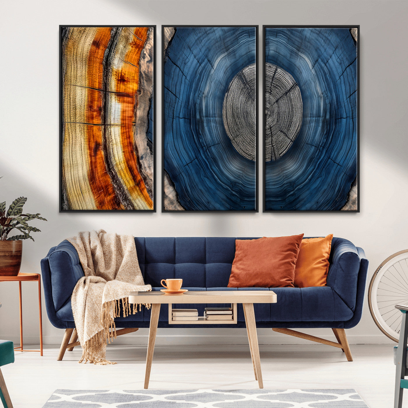 84489410-MGV-CV-36X24-Framed Abstract Tree Ring Wall Art Print, Natural Rustic Wood Texture Canvas Print, Wood Tree Stump Farmhouse, Log Cabin Wooden