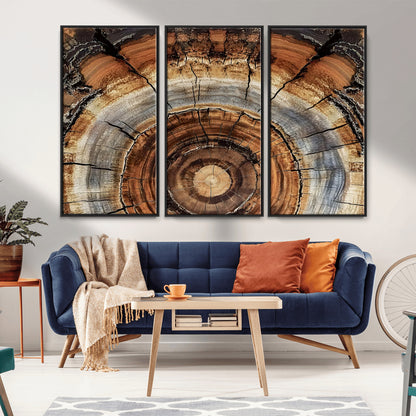 15184146-MGV-CV-36X24-Tree Rings Wall Art Canvas Print, Framed Wood Texture Art Picture Print, Rustic Pattern Perfect Rustic Organic Decor Artwork