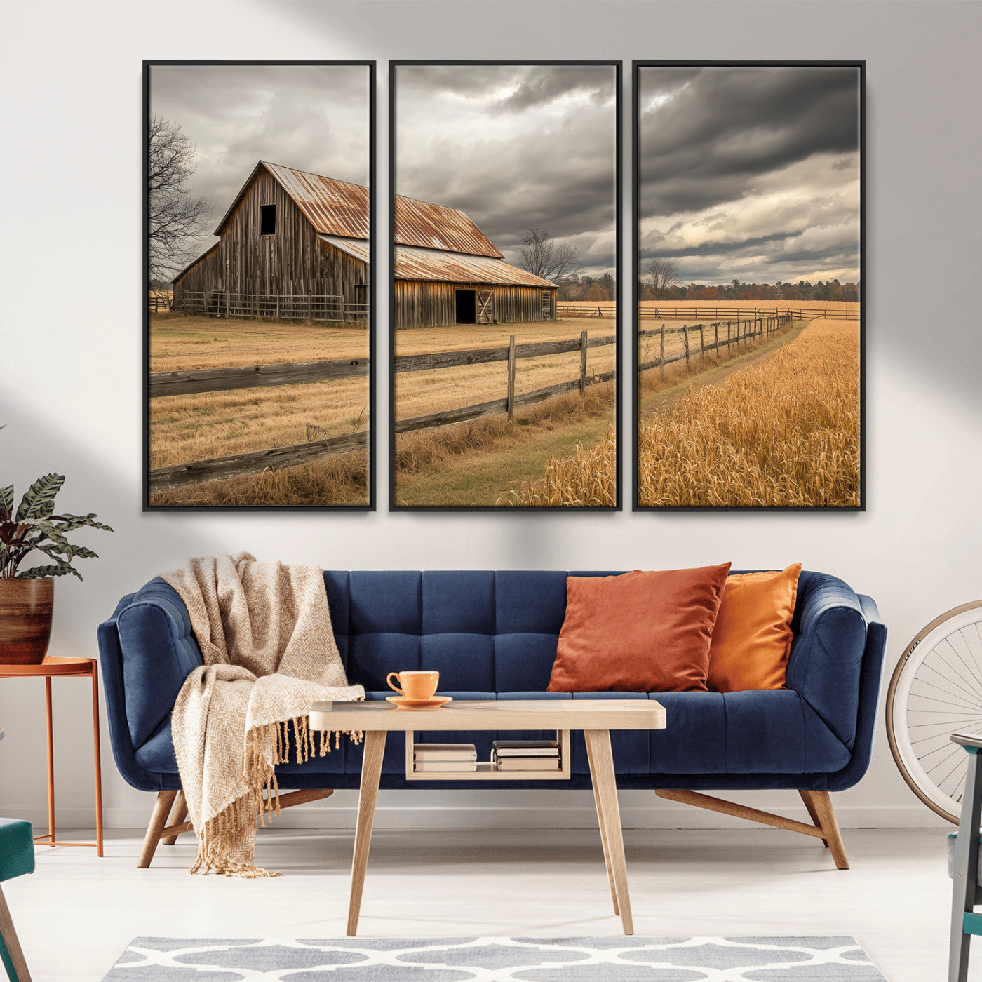26821575-MGV-CV-36X24-Old Barn Wall Art Canvas Print, Framed Rustic Barn Art Picture Print, Moody Farm Perfect Rustic Farmhouse Decor Artwork