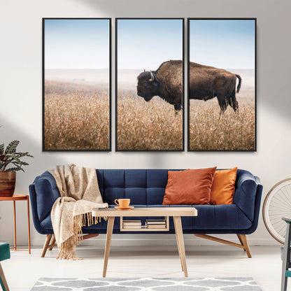 91267849-MGV-CV-36X24-Wild Bison Wall Art Canvas Print, Framed Bison in Prairie Art Picture Print, Rustic Western Perfect Rustic Western Decor Artwork