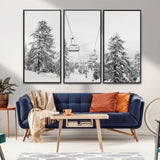 55003599-MGV-CV-36X24-Snowy Ski Lift Wall Art Canvas Print, Framed Winter Forest Art Picture Print, Ski lift Ride Perfect Winter Lodge Decor Artwork