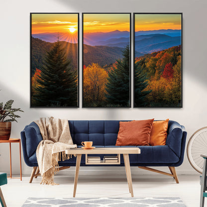 36964931-MGV-CV-36X24-Autumn Mountains Wall Art Canvas Print, Framed Sunset Glow Forest Art Picture Print, Golden Trees Perfect Vibrant Nature Decor