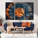 81894502-MGV-CV-36X24-Burnt Wood Wall Art Canvas Print, Framed Aged Timber Art Picture Print, Rustic Tree Slice Perfect Rustic Decor Artwork for Home,