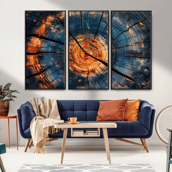 81894502-MGV-CV-36X24-Burnt Wood Wall Art Canvas Print, Framed Aged Timber Art Picture Print, Rustic Tree Slice Perfect Rustic Decor Artwork for Home,