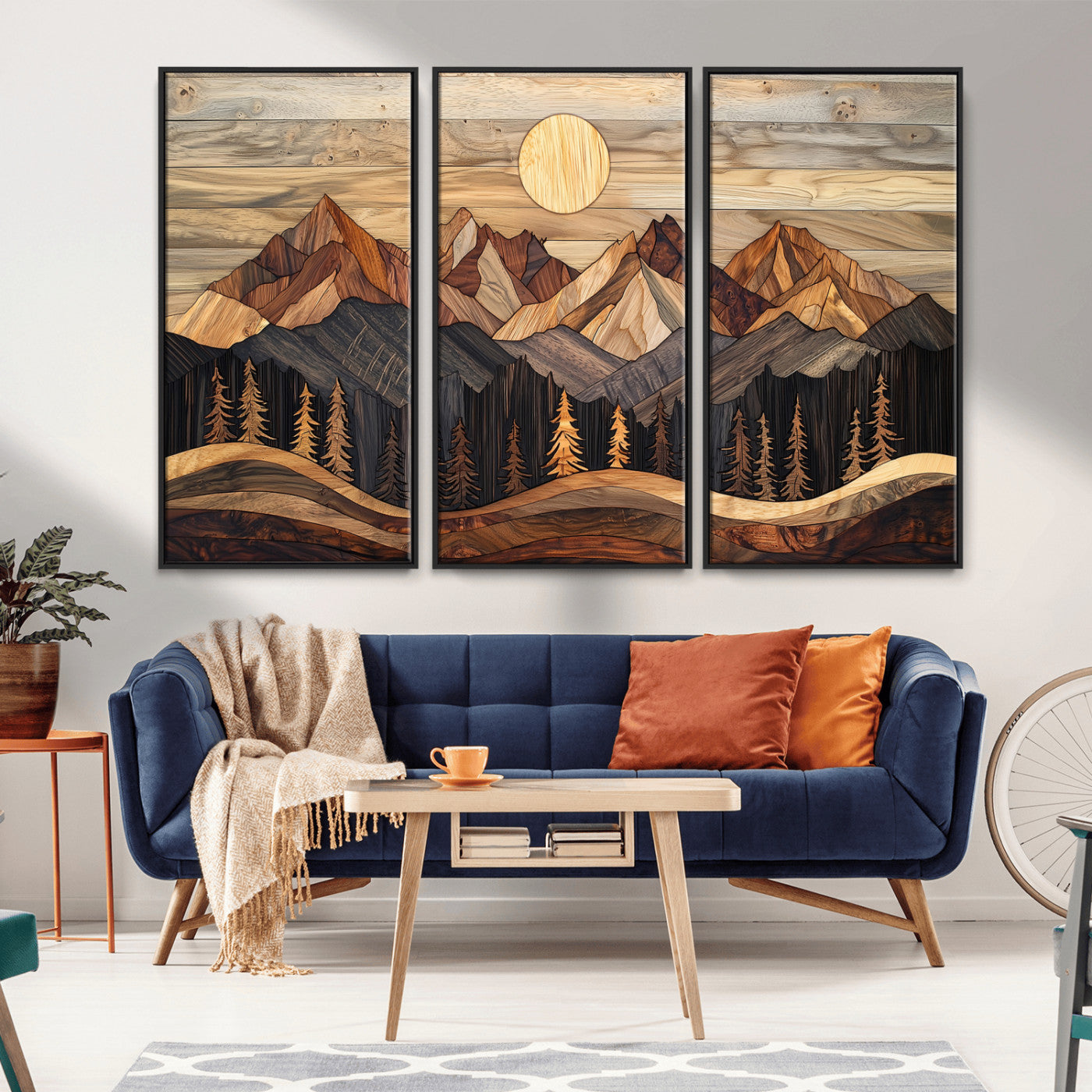 50100230-MGV-CV-36X24-Wooden Mountain Wall Art – Rustic Nature Landscape Canvas Print, Handmade Style Sun, Forest, and Peaks Artwork for Living Room,