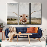 80054319-MGV-CV-36X24-Longhorn Wall Art – Rustic Western Canvas Print, Majestic Bull Artwork for Farmhouse, Ranch or Living Room