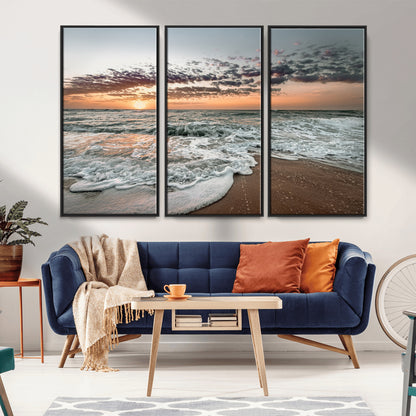 40632752-MGV-CV-36X24-Ocean Sunset Wall Art Canvas Print, Framed Beach Waves Art Picture Print, Coastal Scene Perfect Coastal Decor Artwork
