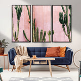 93119502-MGV-FC-48X32-3P_Black-Tall Cactus Wall Art Canvas Print, Framed Pink Wall Art Picture Print, Cactus Lines Perfect Modern Desert Decor Artwork