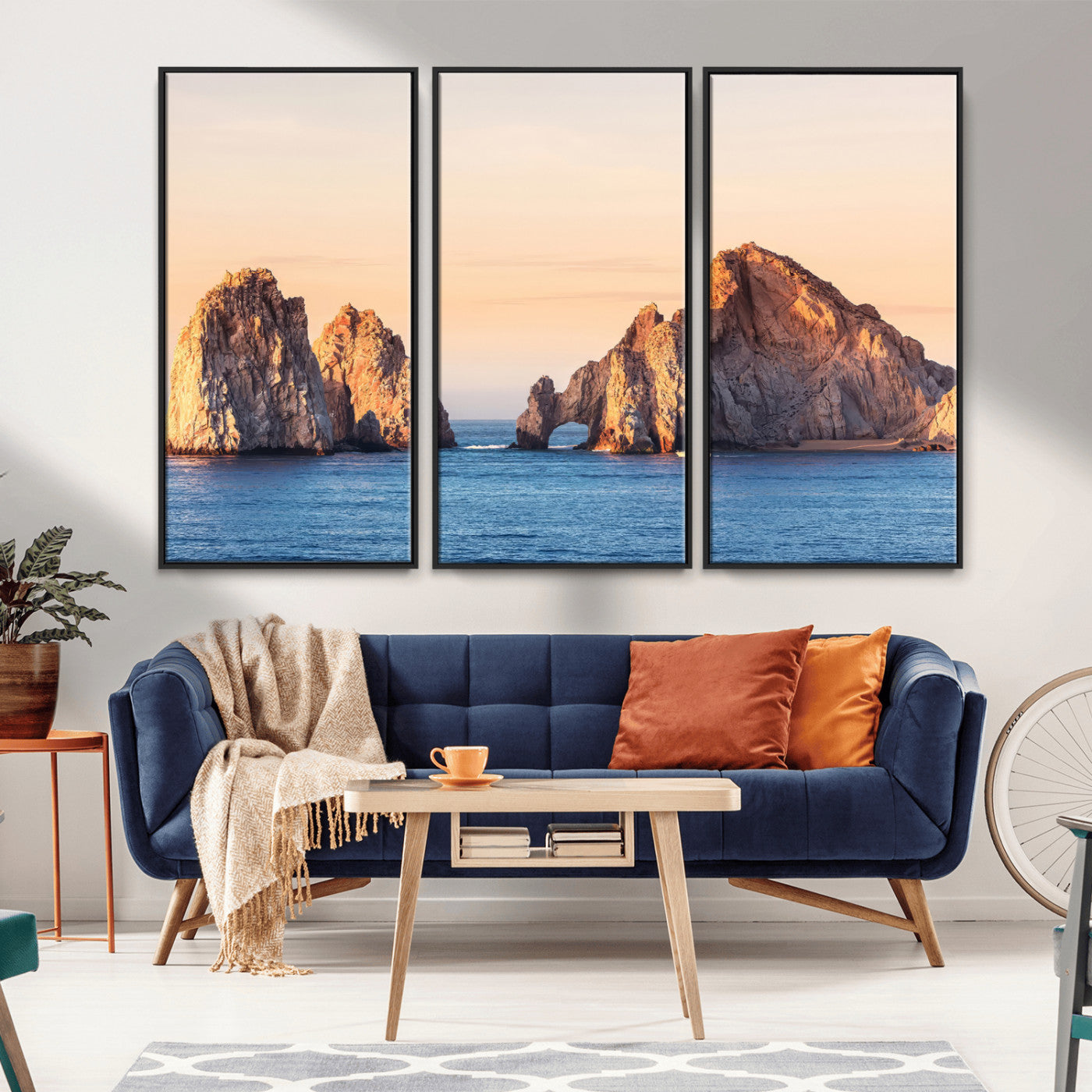 72996116-MGV-CV-36X24-El Arco Wall Art Canvas Print, Framed Cabo Rocks Art Picture Print, Ocean Arch Perfect Golden Coastal Landmark Decor Artwork