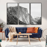 39393420-MGV-CV-36X24-El Capitan Wall Art Canvas Print, Framed Yosemite Cliff Art Picture Print, Monochrome Mountain Perfect Monochrome Sierra Decor