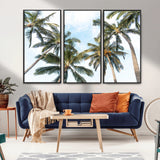 87247012-MGV-FC-48X32-3P_Black-Skyward Palm Trees Wall Art Canvas Print, Framed Tropical Sky Art Picture Print, Coconut Palm Perfect Tropical Skyview Decor