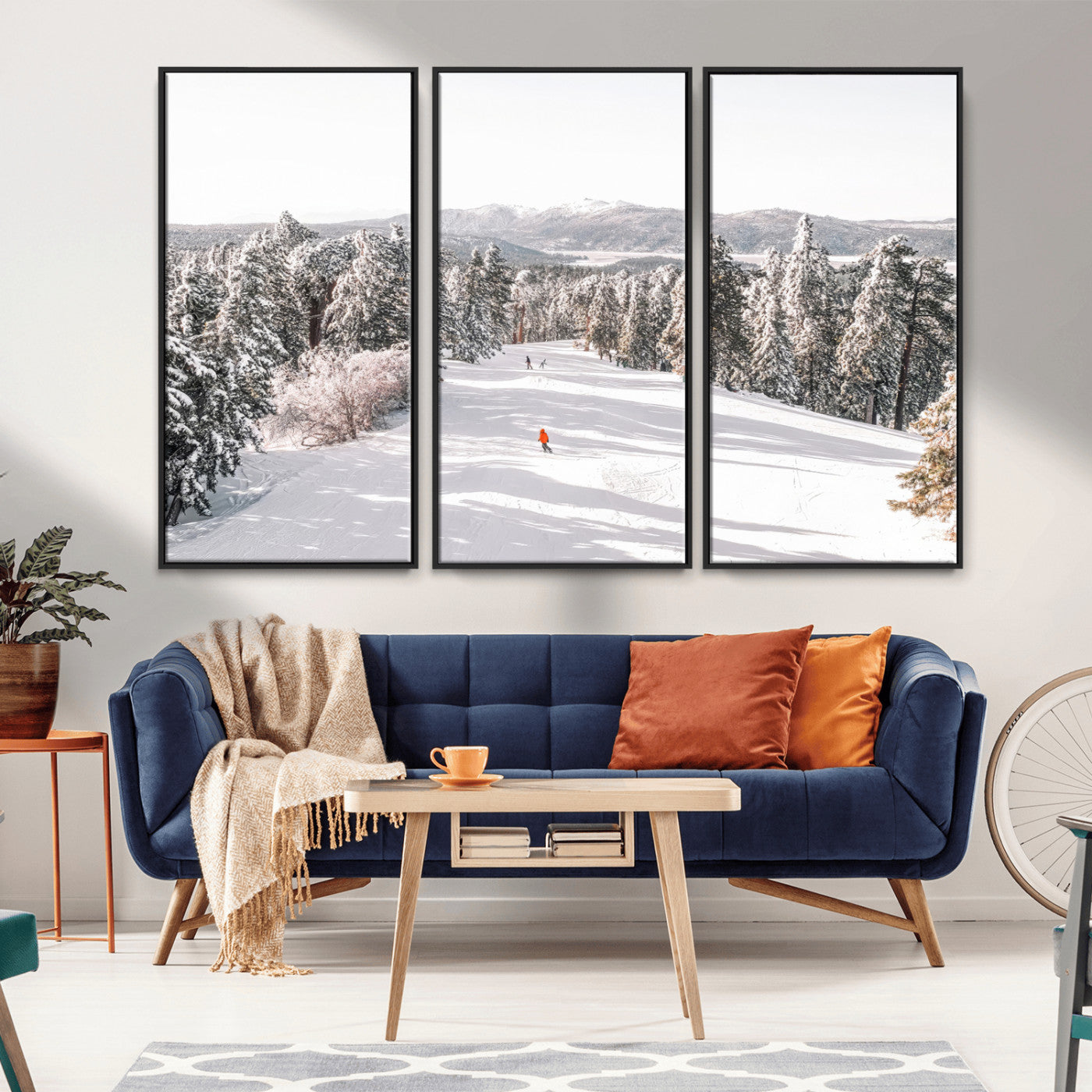 62119206-MGV-FC-48X32-3P_Black-Snowy Trail Wall Art Canvas Print, Framed Ski Slope Art Picture Print, Winter Pines Perfect Alpine Adventure Decor Artwork