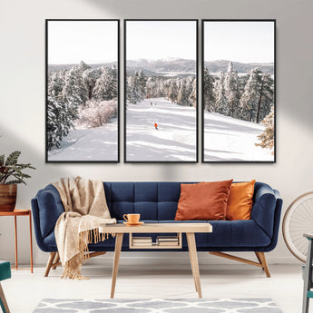 62119206-MGV-FC-48X32-3P_Black-Snowy Trail Wall Art Canvas Print, Framed Ski Slope Art Picture Print, Winter Pines Perfect Alpine Adventure Decor Artwork