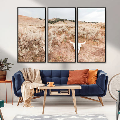 97234735-MGV-FC-48X32-3P_Black-Rustic Bones Wall Art Canvas Print, Framed Desert Sage Art Picture Print, Prairie Skull Perfect Minimal Rustic Decor Artwork