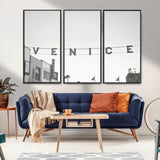 68254589-MGV-FC-48X32-3P_Black-Venice Sign Wall Art Canvas Print, Framed Venice Letters Art Picture Print, Los Angeles Perfect Minimalist Urban Decor Artwork