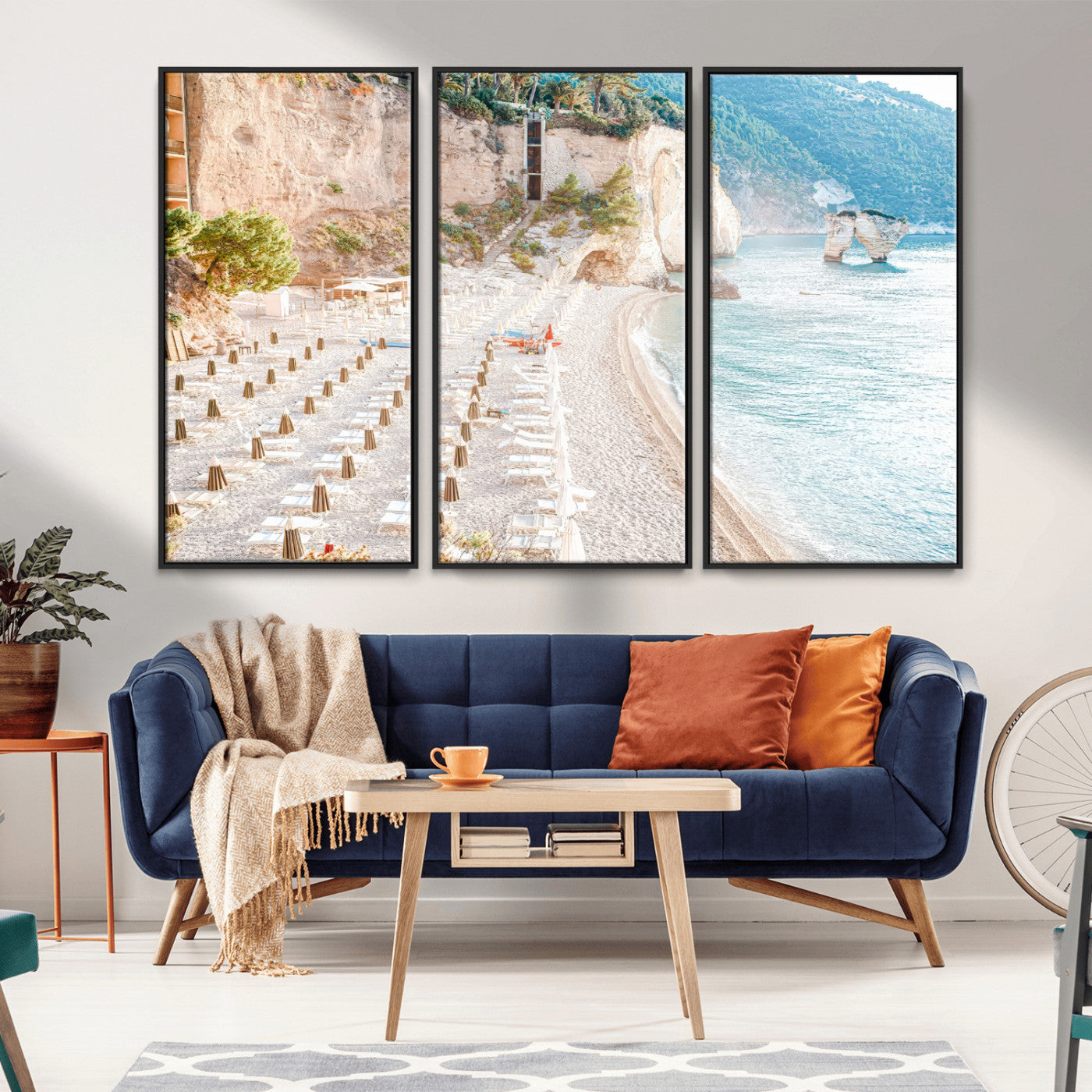 84816639-MGV-FC-48X32-3P_Black-Mediterranean Beach Wall Art Canvas Print, Framed Airy Coastal Art Picture Print, Summer Shore Perfect Coastal Retreat Decor