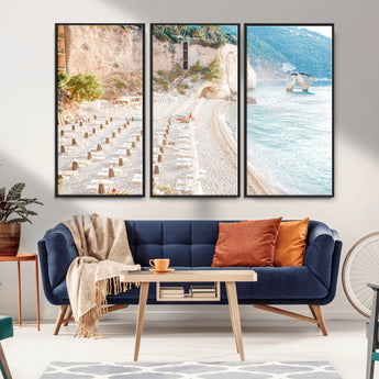 84816639-MGV-CV-36X24-Mediterranean Beach Wall Art Canvas Print, Framed Airy Coastal Art Picture Print, Summer Shore Perfect Coastal Retreat Decor