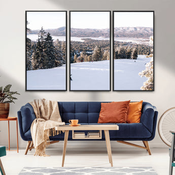 79857868-MGV-FC-48X32-3P_Black-Snowy Mountain Wall Art Canvas Print, Framed Ski Slope Art Picture Print, Winter Forest Perfect Modern Rustic Decor Artwork