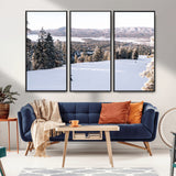 79857868-MGV-CV-36X24-Snowy Mountain Wall Art Canvas Print, Framed Ski Slope Art Picture Print, Winter Forest Perfect Modern Rustic Decor Artwork