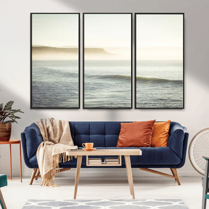 39310633-MGV-CV-36X24-Coastal Cliffs Wall Art Canvas Print, Framed Misty Ocean Art Picture Print, Morning Light Perfect Minimalistic Coastal Decor