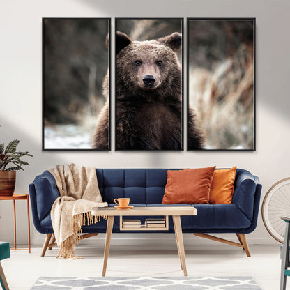 47112103-MGV-CV-36X24-Brown Bear Wall Art Canvas Print, Framed Forest Wildlife Art Picture Print, Woodland Bear Perfect Rustic Cabin Decor Artwork
