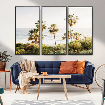 94707294-MGV-CV-36X24-California Coast Wall Art Canvas Print, Framed Palm Trees Art Picture Print, Coastal Landscape Perfect Coastal Minimalist Decor
