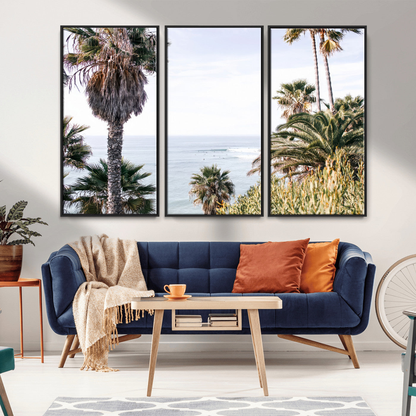 51404565-MGV-CV-36X24-Palm Trees Wall Art Canvas Print, Framed Ocean Breeze Art Picture Print, Coastal View Perfect Tropical Coastal Decor Artwork