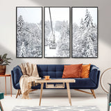 44705668-MGV-CV-36X24-Winter Forest Wall Art Canvas Print, Framed Snowy Forest Art Picture Print, Ski Lift Perfect Scandinavian Decor Artwork