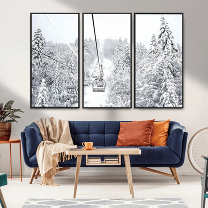 44705668-MGV-CV-36X24-Winter Forest Wall Art Canvas Print, Framed Snowy Forest Art Picture Print, Ski Lift Perfect Scandinavian Decor Artwork
