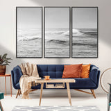 98634812-MGV-CV-36X24-Black and White Ocean Waves Wall Art – Minimalist Sea Canvas Print, Coastal Photography Decor for Living Room, Bedroom or Office