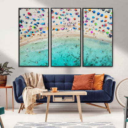 76172085-MGV-FC-48X32-3P_Black-Tropical Shoreline Wall Art Canvas Print, Framed Beach Relaxing Art Picture Print, Aerial Summer Perfect Coastal Vibrant Decor