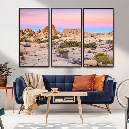 96167137-MGV-FC-48X32-3P_Black-Vibrant Sunset Sky Wall Art Canvas Print, Framed Joshua Tree Art Picture Print, Rugged Terrain Perfect Southwestern Boho Decor