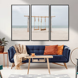 68327283-MGV-FC-48X32-3P_Black-Beach Swing Wall Art Canvas Print, Framed Quiet Beach Art Picture Print, Calm Shoreline Perfect Bohemian Coastal Decor Artwork