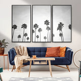 62298277-MGV-FC-48X32-3P_Black-Monochrome Palms Wall Art Canvas Print, Framed Minimalist Trees Art Picture Print, Silhouetted Palms Perfect Tropical Minimalist