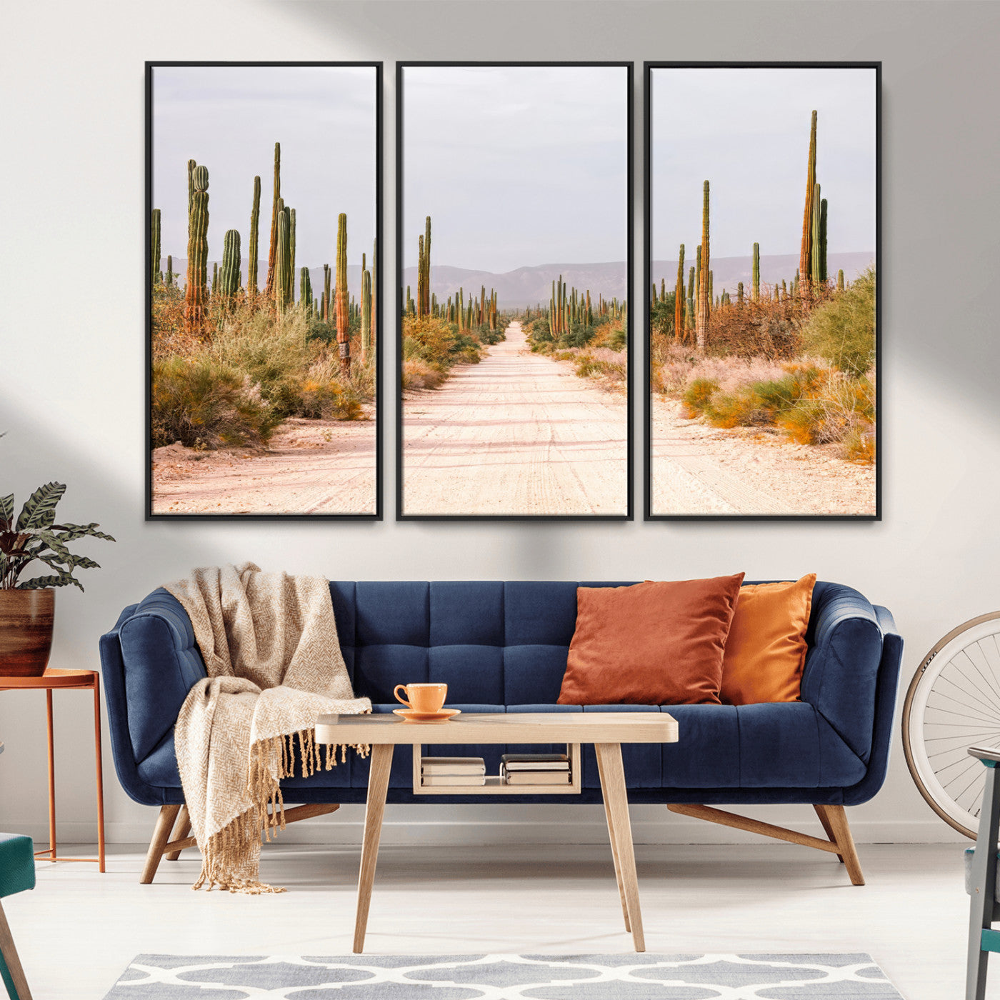 30742780-MGV-FC-48X32-3P_Black-Desert Cactus Wall Art Canvas Print, Framed Southwestern Art Picture Print, Bohemian Western Perfect Southwestern Boho Decor