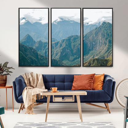 79393816-MGV-FC-48X32-3P_Black-Misty Mountain Wall Art Canvas Print, Framed Cloudy Andean Art Picture Print, Rugged Mountain Perfect Rustic Nature Decor Artwork