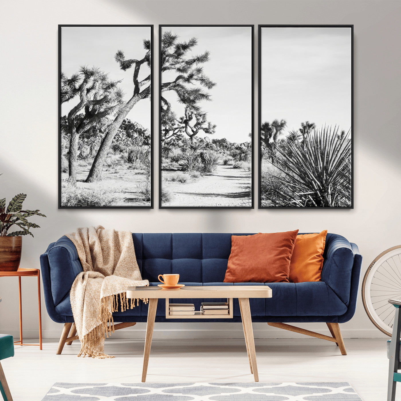 88164251-MGV-FC-48X32-3P_Black-Joshua Tree Wall Art Canvas Print, Framed Desert Path Art Picture Print, Monochrome Desert Perfect Minimalist Desert Decor Artwork