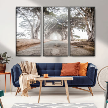 87090469-MGV-FC-48X32-3P_Black-Cypress Tunnel Wall Art Canvas Print, Framed Misty Road Art Picture Print, Foggy Trees Perfect Rustic Woodland Decor Artwork